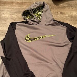 Nike Black and Gray Hoodie with Neon Swoosh